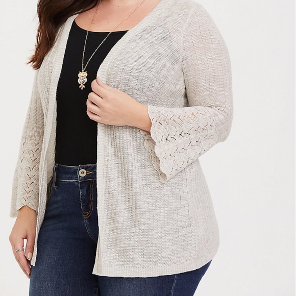 torrid Sweaters - Grey Bell Sleeve Pointelle Cardigan NWT